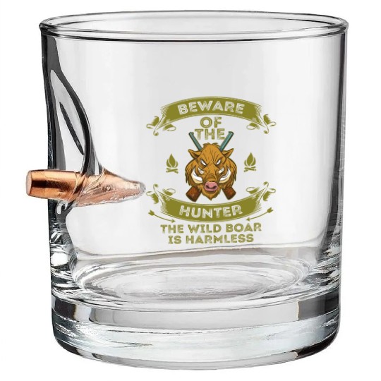 Beware Of The Hunter Deer Hunting Camper Hunter Bullet Whiskey Glasses