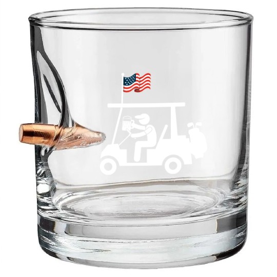 Patriotic Golf Cart American Flag USA Bullet Whiskey Glasses