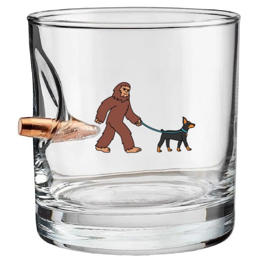 Bigfoot Sasquatch Walking Doberman Bullet Whiskey Glasses