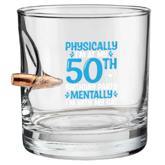 50 Year Old Cat Dad with my Cat Mom 50th Birthday Bullet Whiskey Glasses