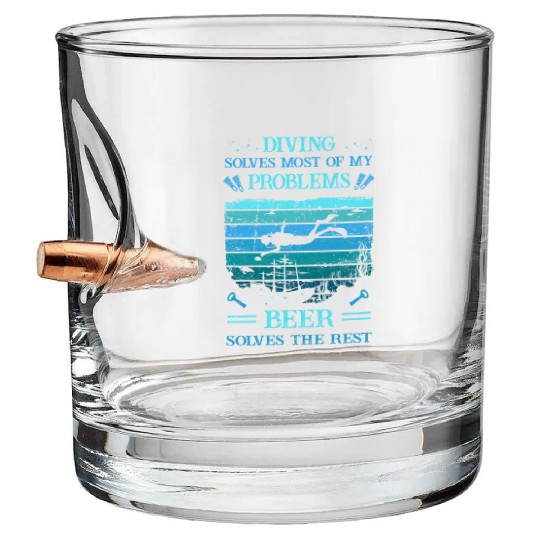 Diver -Scuba - Diving Solves Most Of My Problems Bullet Whiskey Glasses
