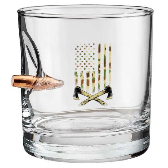 American Camouflage Throwing Axes - US Flag Axe Bullet Whiskey Glasses