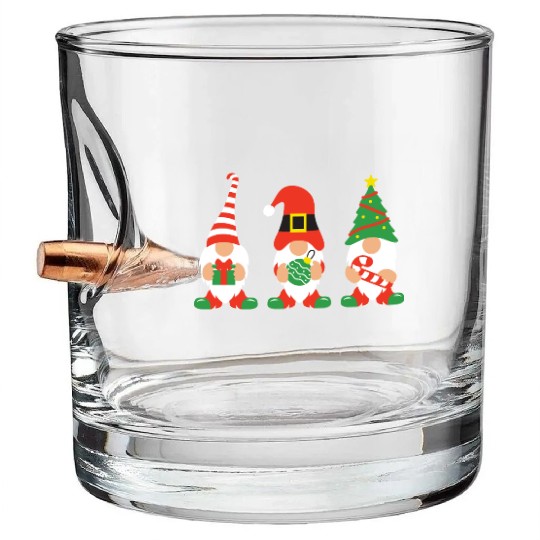 Christmas Gnomes with candy cane, gift Bullet Whiskey Glasses