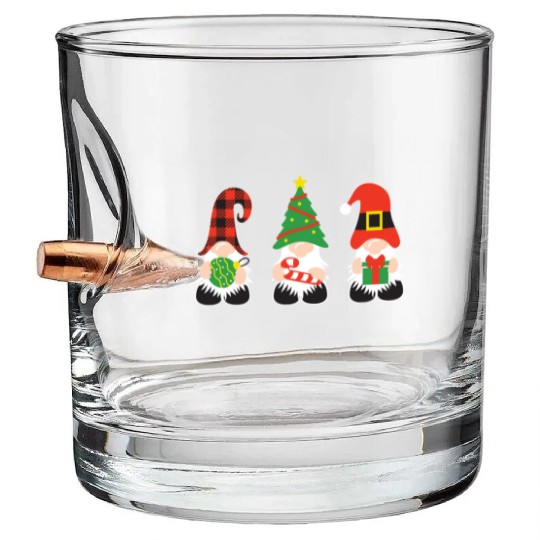 Christmas Gnomes with candy cane, gift Bullet Whiskey Glasses