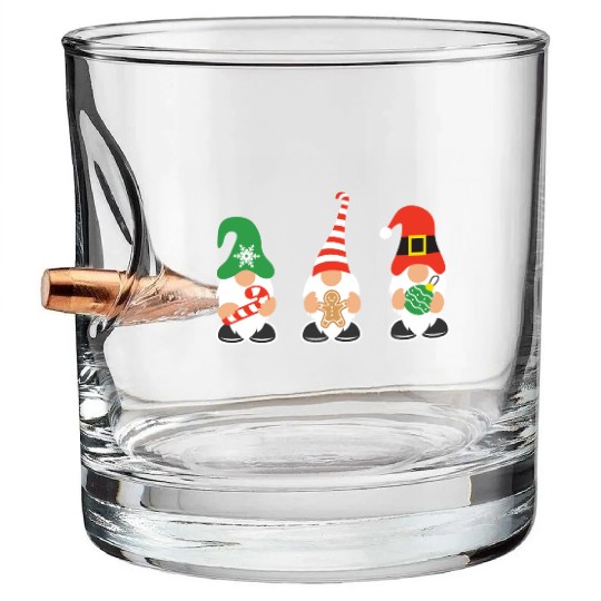 Christmas Gnomes with candy cane, gift Bullet Whiskey Glasses