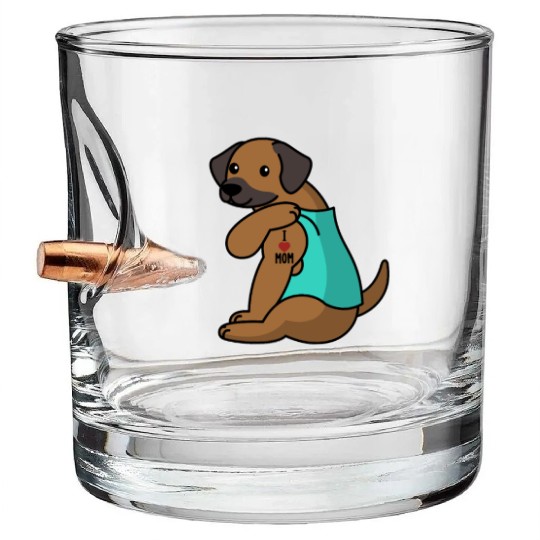 I Love Mom Tattoo Rhodesian Ridgeback Bullet Whiskey Glasses