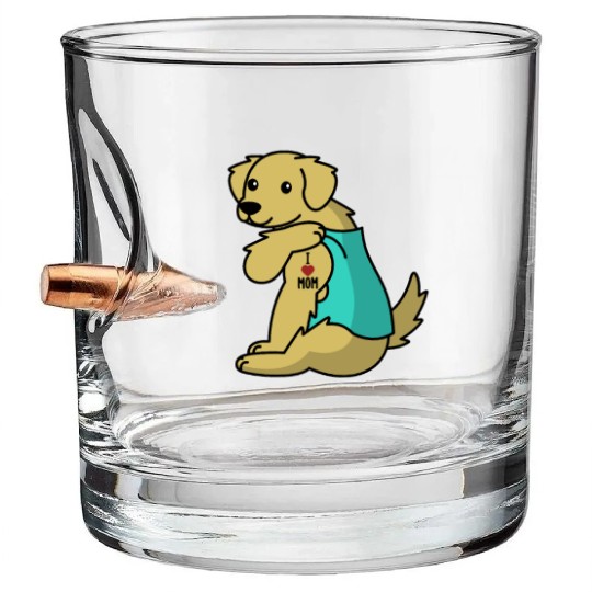 I Love Mom Tattoo Golden Retriever Bullet Whiskey Glasses