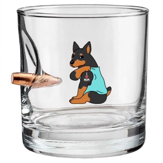 I Love Mom Tattoo Miniature Pinscher Bullet Whiskey Glasses