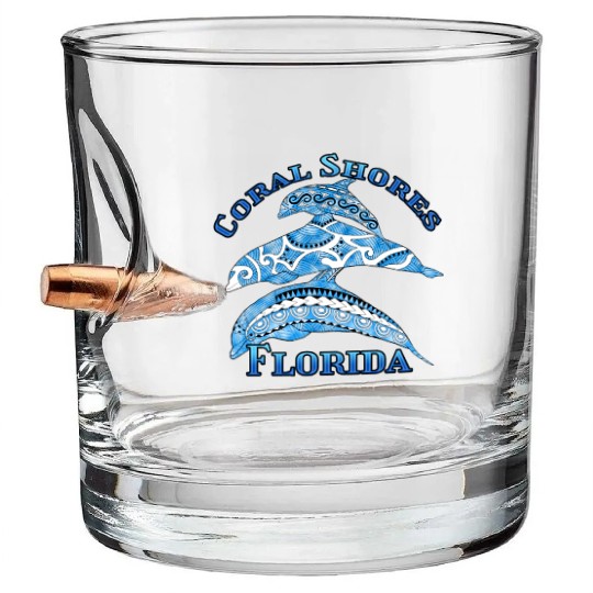 Coral Shores Florida Vacation Tribal Dolphins Bullet Whiskey Glasses