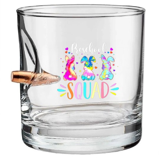 Cute Bunnies Preschool Teacher Squad Easter Day Bullet Whiskey Glasses