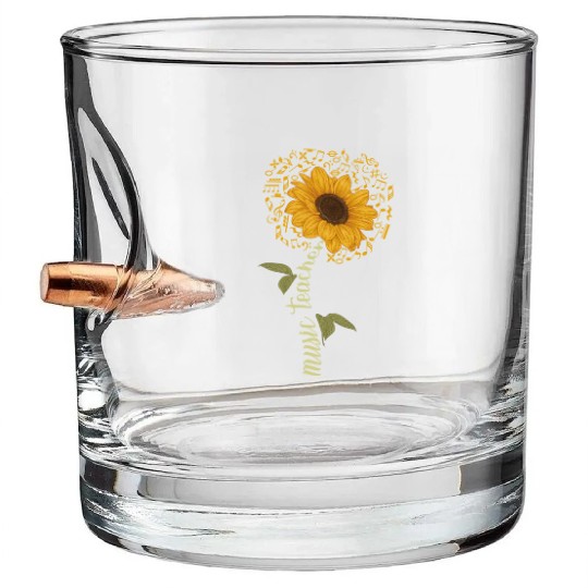 Sunflower Music Teacher Musician Gardening Bullet Whiskey Glasses