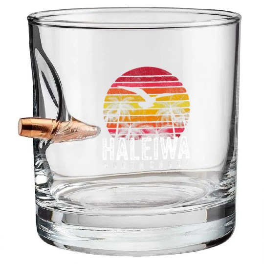 Haleiwa Hawaii HI North Shore Sunset Surf Surfing Bullet Whiskey Glasses