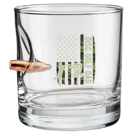 Disc Golf Dad Camouflage American Flag Fathers Day Bullet Whiskey Glasses