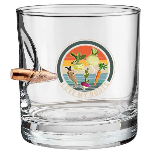 Roots Vegetable Bullet Whiskey Glasses, Love My Roots Bullet Whiskey Glasses,
