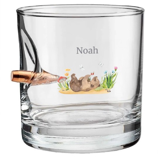 Forest Animal Bear Flowers Name Noah Bullet Whiskey Glasses