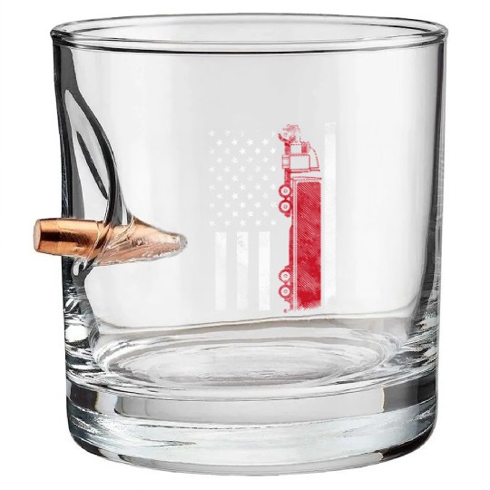 US American Flag Semi Truck Driver 18 Wheeler Bullet Whiskey Glasses