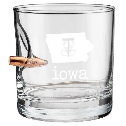 State of Iowa Disc Golf Bullet Whiskey Glasses Golfer Golfing
