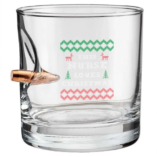 Nurse RN LPN Ugly Christmas Sweater Reindeer Tree Bullet Whiskey Glasses
