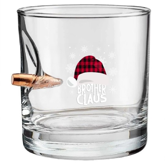Brother Claus Christmas Buffalo Plaid Santa Hat Bullet Whiskey Glasses