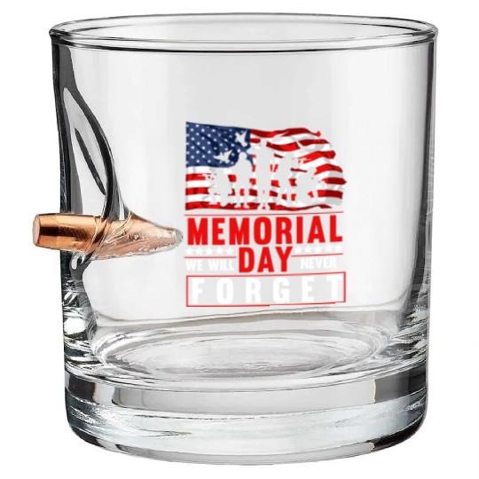 Memorial Day American Flag Soldiers Patriotic US Bullet Whiskey Glasses