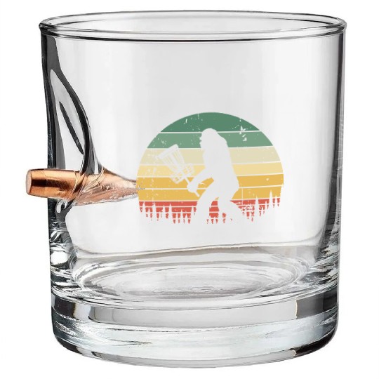Funny Bigfoot Disc Golf Trees Vintage Sunset Bullet Whiskey Glasses