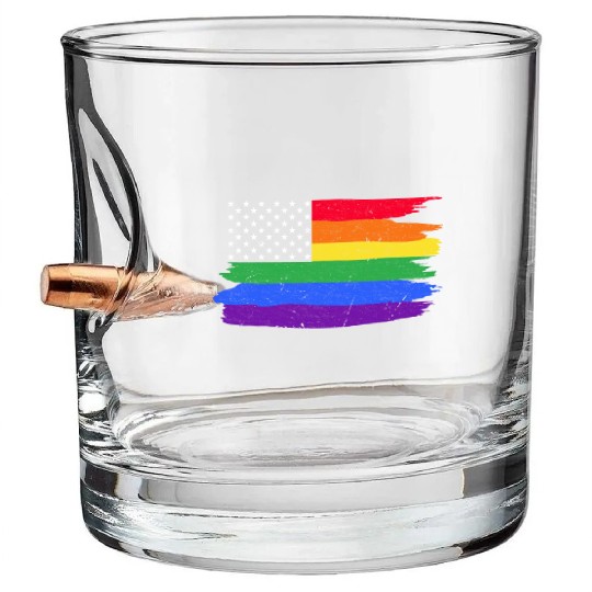 LGBTQ American Flag Colorful Lesbian Gay Pride Bullet Whiskey Glasses