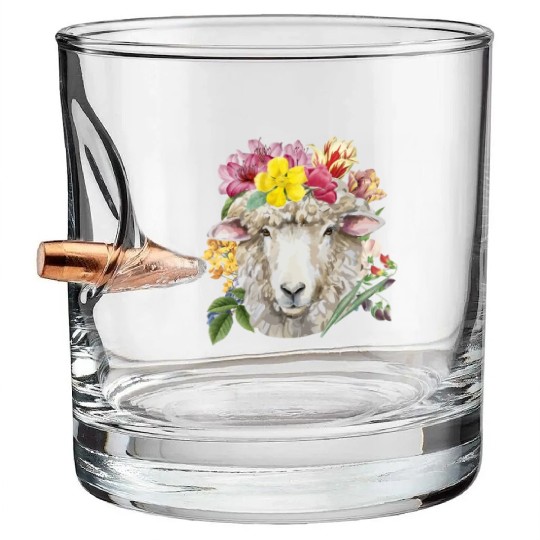 Floral Sheep Spring Nature Farm Sheep Lovers Bullet Whiskey Glasses