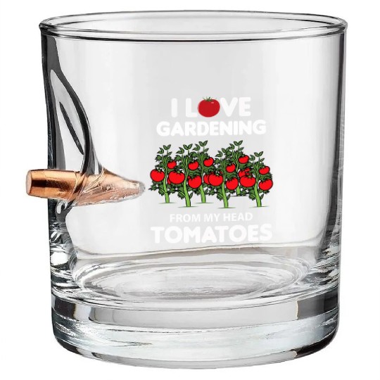 Vegetable Gardening Funny Pun Red Tomatoes Bullet Whiskey Glasses