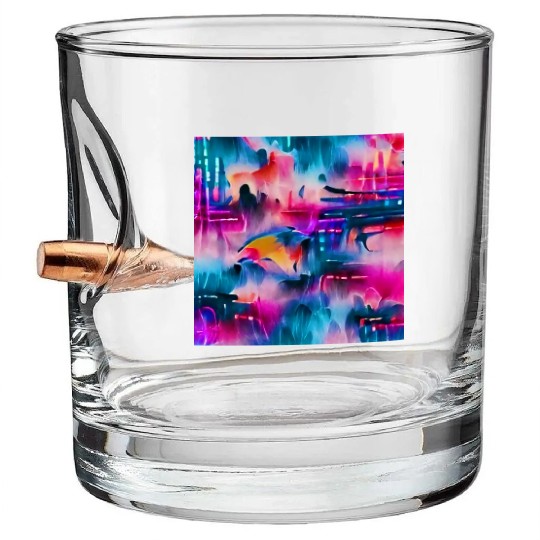 Abstract watercolor pattern in retro neon colors Bullet Whiskey Glasses