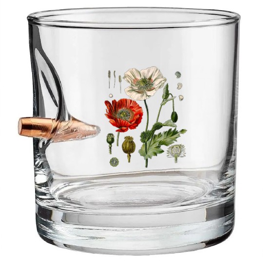 Red Poppy flower Botanical Poppies Red Poppy Bullet Whiskey Glasses