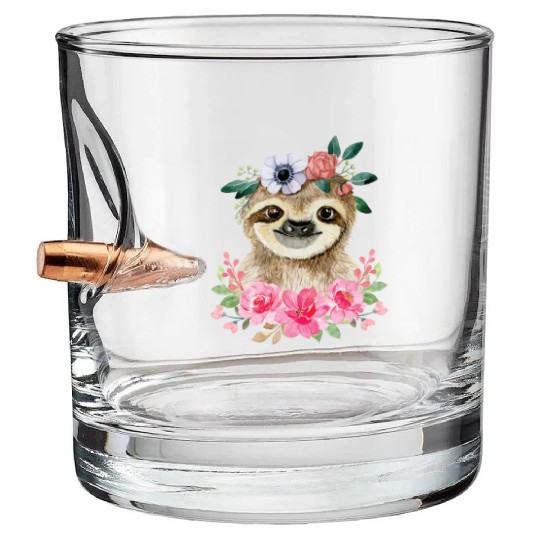 Flower Sloth Girl Women Mom Sloths Bullet Whiskey Glasses