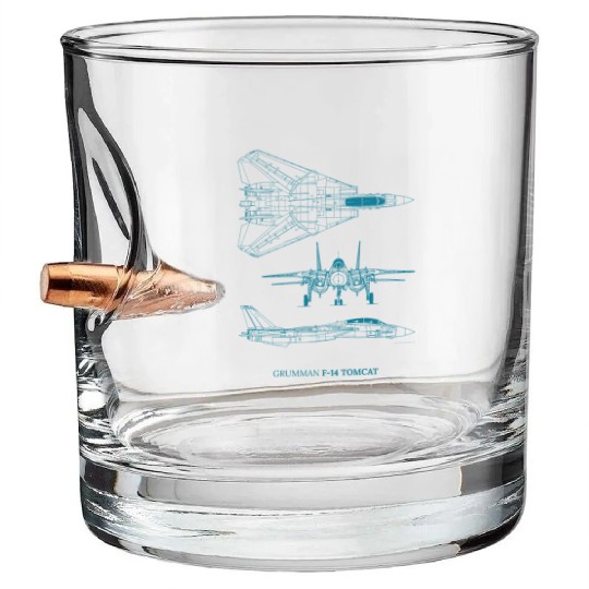 F-14 Tomcat Jet Fighter Blueprint Bullet Whiskey Glasses