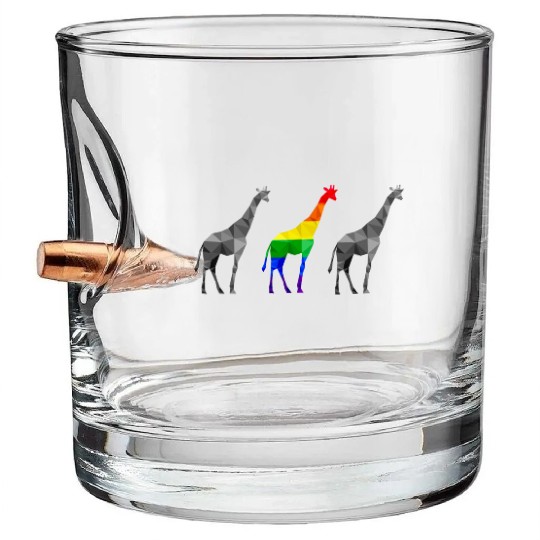 Giraffe LGBTQ Gay Pride Rainbow Flag Bullet Whiskey Glasses