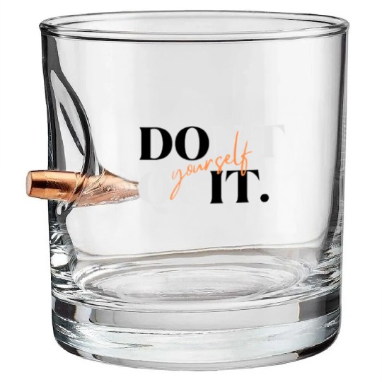 Black Orange Simple Typography Bullet Whiskey Glasses