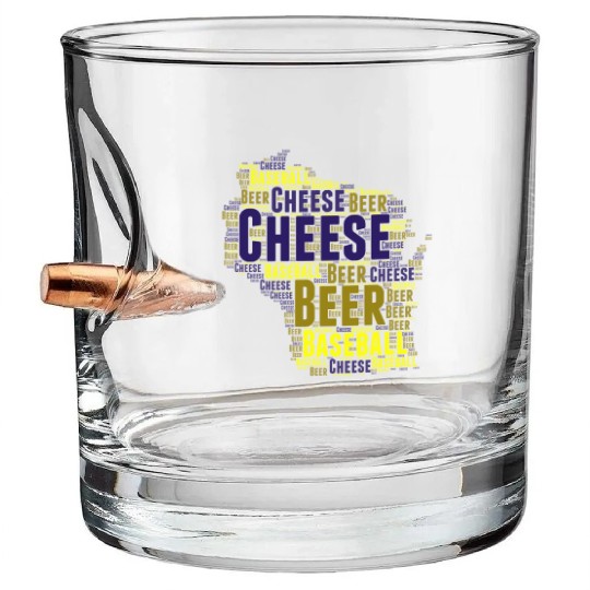 Cheese, Beer, and Baseball Wisconsin Bullet Whiskey Glasses