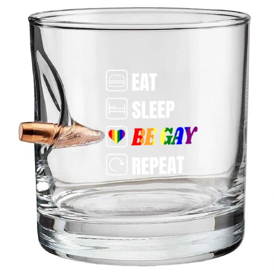 LGBT Eat Sleep Be Gay Repeat Rainbow Gay Pride Bullet Whiskey Glasses