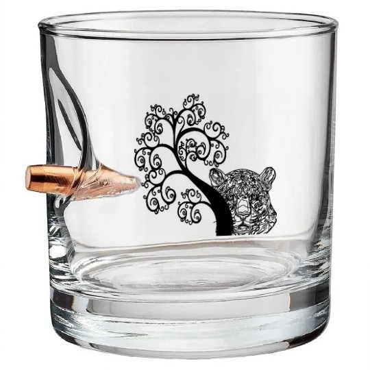 Tiger and tree,animel vintage anime design. Bullet Whiskey Glasses