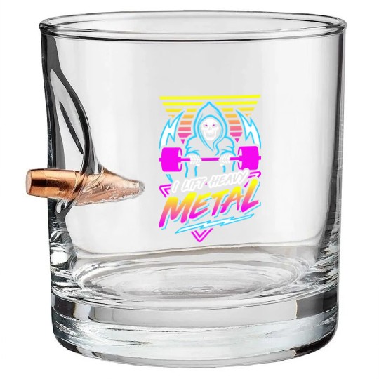 I Lift Heavy Metal (Gym Reaper) Retro Neon Bullet Whiskey Glasses