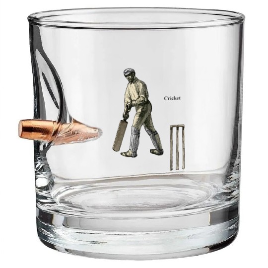 Vintage Cricket Player with a Bat and Wicket URM Bullet Whiskey Glasses