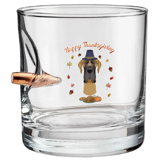 Happy Thanksgiving I Dog Lover I Great Dane Bullet Whiskey Glasses