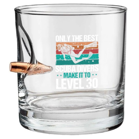 30 Scuba Diving Level 30 Year Diver Snorkeling Bullet Whiskey Glasses
