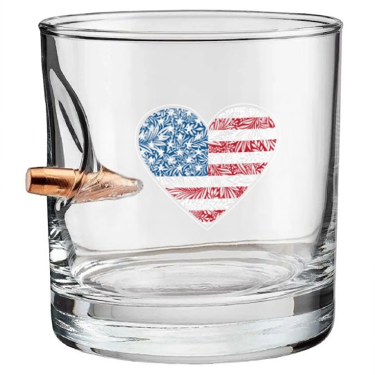 US Patriotic Heart with US FLAG 4th of july Bullet Whiskey Glasses
