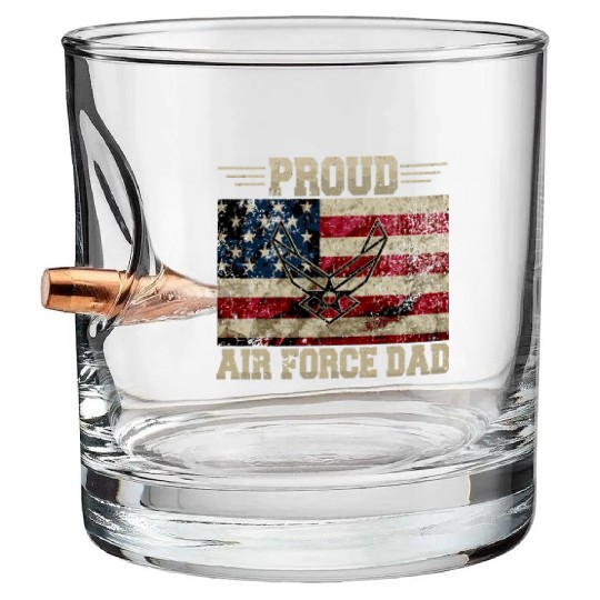 Proud Air Force Dad Veteran Us Flag Bullet Whiskey Glasses