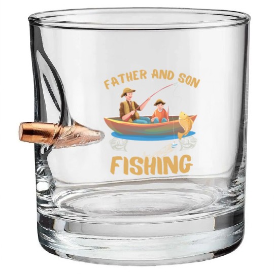 FATHER AND SON FISHING, DAUGTHER, FATHERS DAY Bullet Whiskey Glasses
