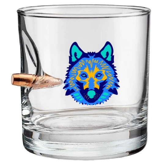 blue wolf face Bullet Whiskey Glasses