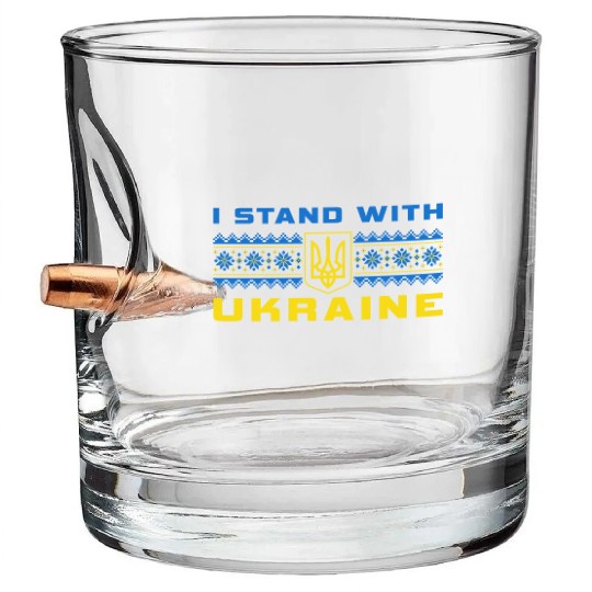 I STAND WITH UKRAINE BLUE-YELLOW Bullet Whiskey Glasses