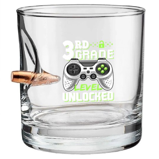 3rd Grade Level Unlocked Video Game Back to School Bullet Whiskey Glasses