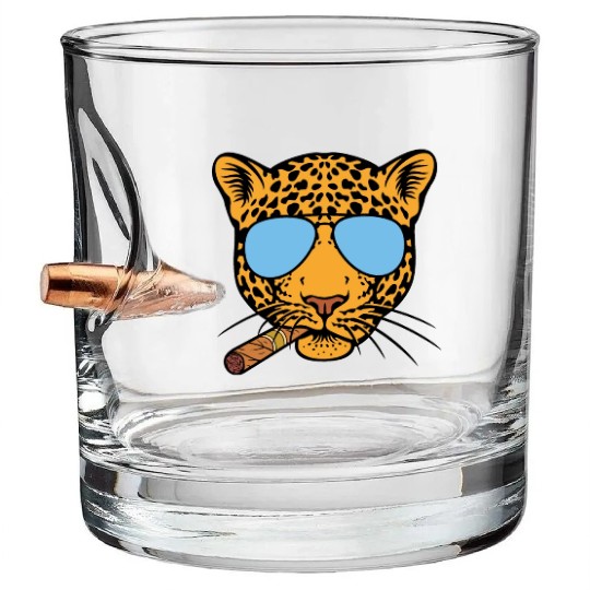 Jaguar with aviator sunglasses and Cuban cigar Bullet Whiskey Glasses