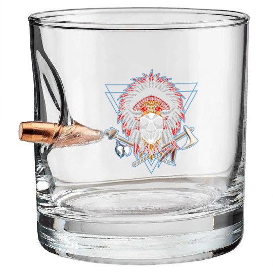 Native American Chief Skull Axe Bullet Whiskey Glasses