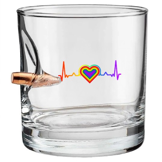 Rainbow Heart LGBTQ Lesbian Gay Pride Bullet Whiskey Glasses